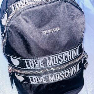 Love Moschino Mini Backpack Logo Tape Black Nylon Book Bag